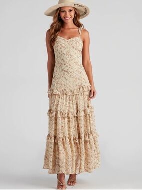 Windsor | Cream Floral Ruffle-Tier Maxi Dress